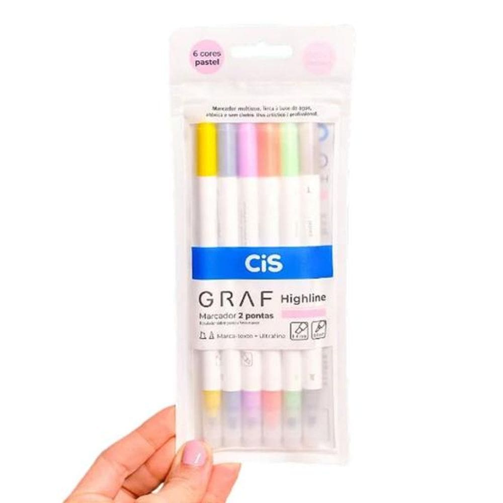 Marcador Artístico Graf Duo Highline Pastel  6 Cores Cis 55.3416