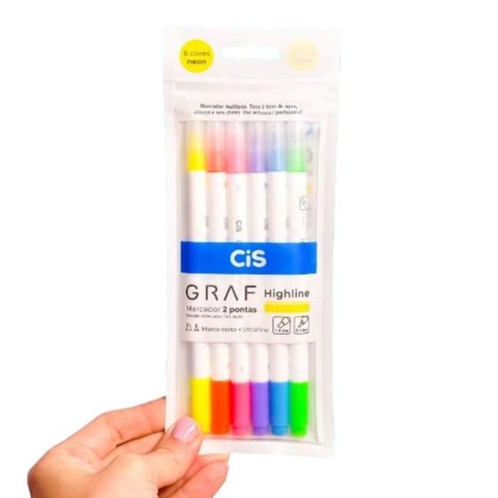 Marcador Artístico Graf Duo Highline Neon  6 Cores Cis 55.3415
