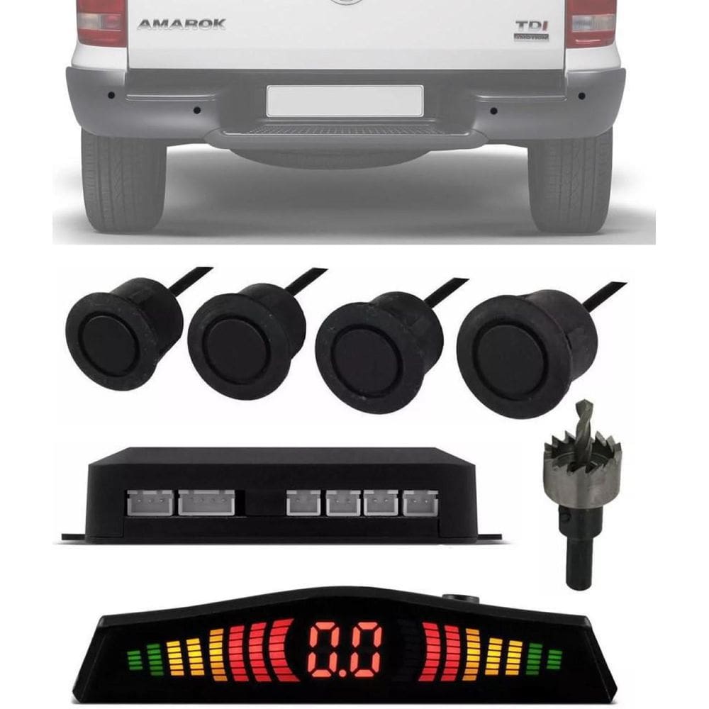 Sensor Ré 4 Sensores Estacionamento LED Preto E-Tech