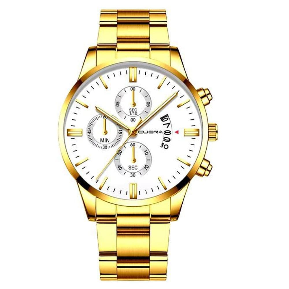 Relógio Masculino Dourado Aço Inox Dourado Branco