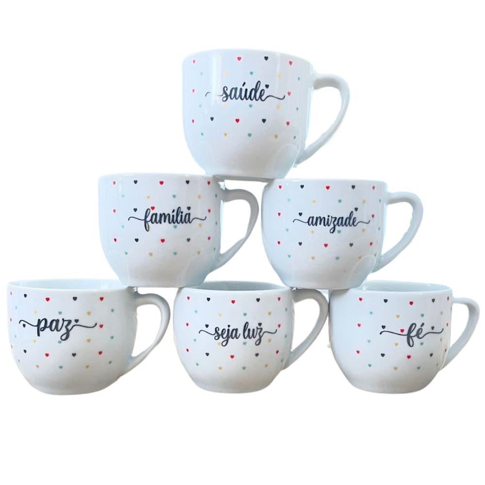 Jogo 6 Xicaras Café/Chá Cônica 170ml Poá colorido Porcelana