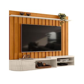 Painel para TV 75 Polegadas com Bancada Suspensa 206cm Monza Cinamomo/Off White - Pallazio