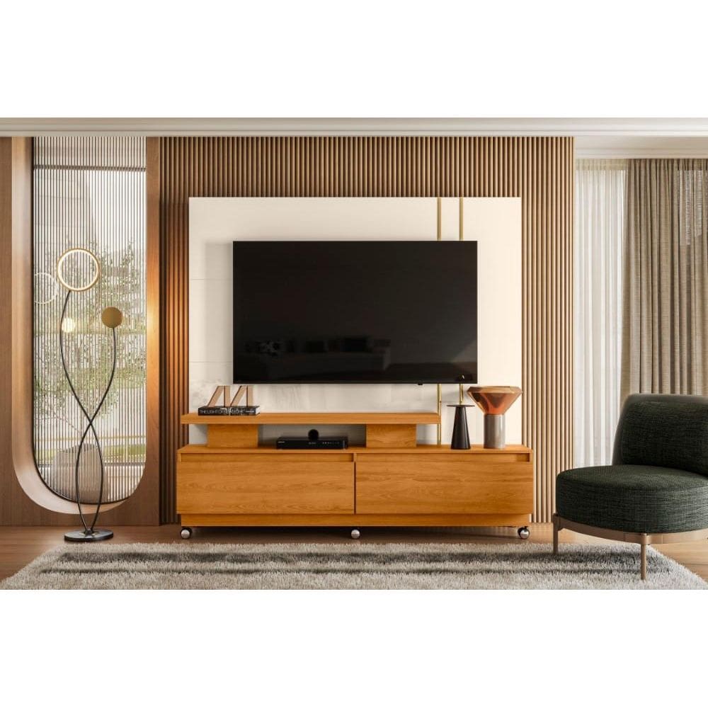 Estante New Apolo para TV de até 75 polegadas (COM RODÍZIOS) - Cinamomo / OFF WHITE - Madetec
