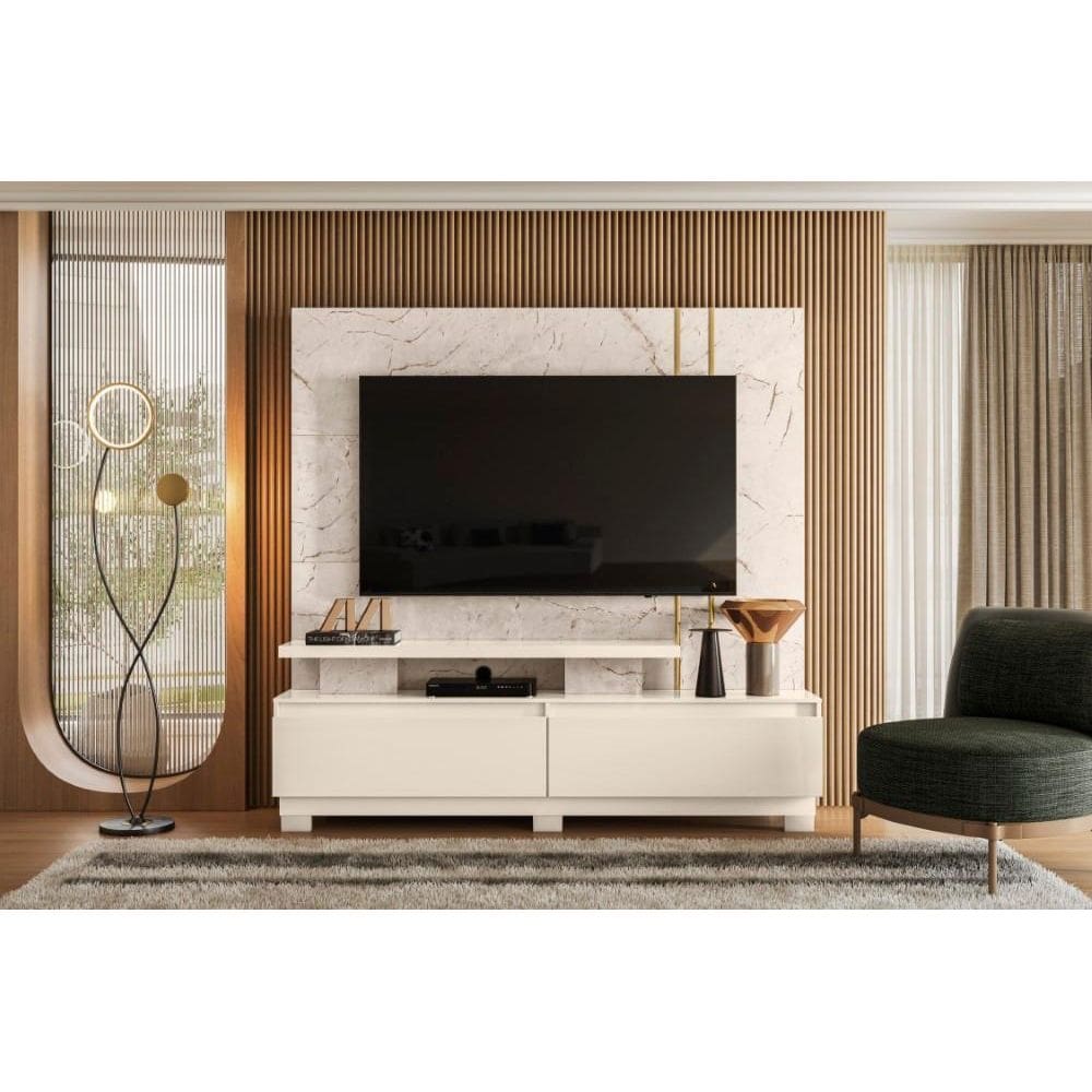 Estante New Apolo para TV de até 75 polegadas (COM PÉS) - CALACATA / OFF WHITE - Madetec