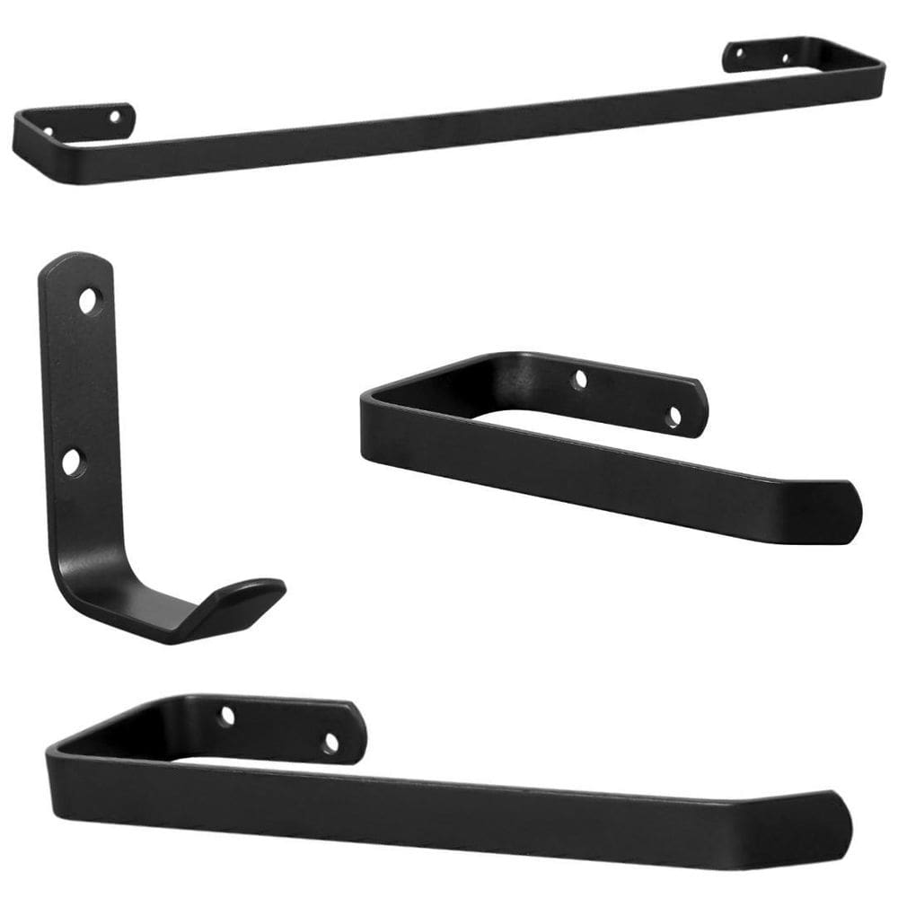 Kit para Banheiro Alumínio Maciço Preto Fosco 4 Peças