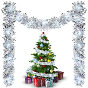 Guirlanda de árvore de Natal Kingdder Prelit Tinsel com luzes