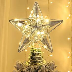 Topper de árvore de Natal Juegoal Star com 20 luzes LED prateadas
