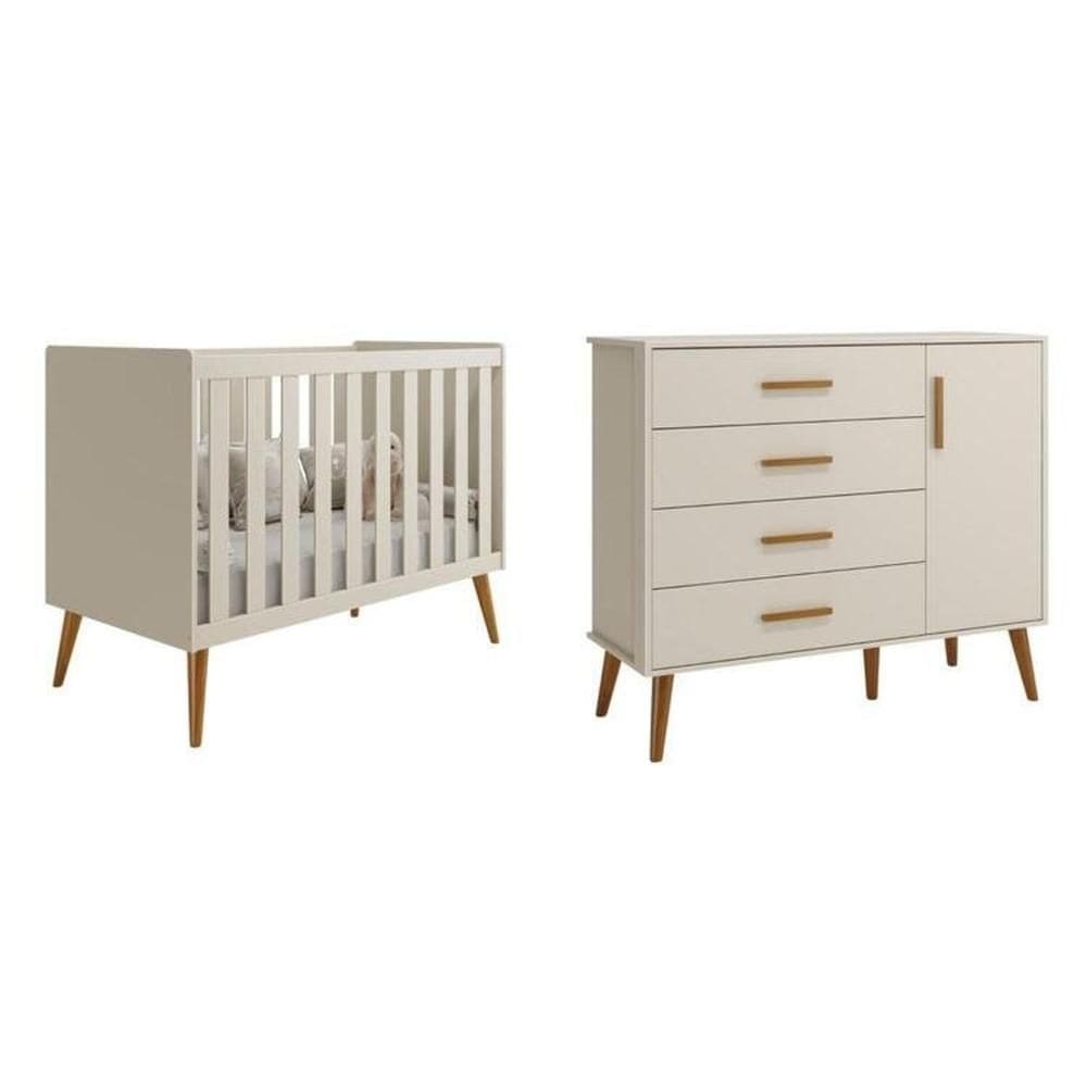 Berço Americano Isis e Cômoda Sapateira 4 Gavetas Isis Areia