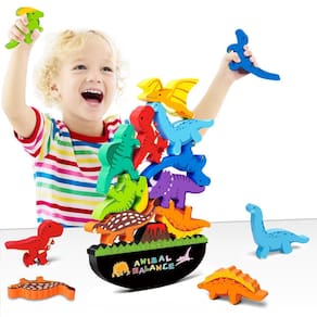 Brinquedos de dinossauro empilháveis de madeira FFTROC Montessori para crianças 2-4