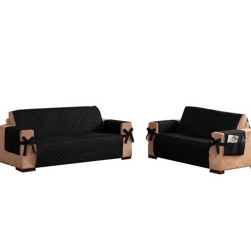 Kit Capa Sofá 2 e 3 Lugares Preto - 100% Poliéster