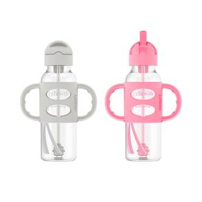 Garrafa Sippy Straw Dr. Brown`s Milestones 250 ml cinza e rosa 6m+