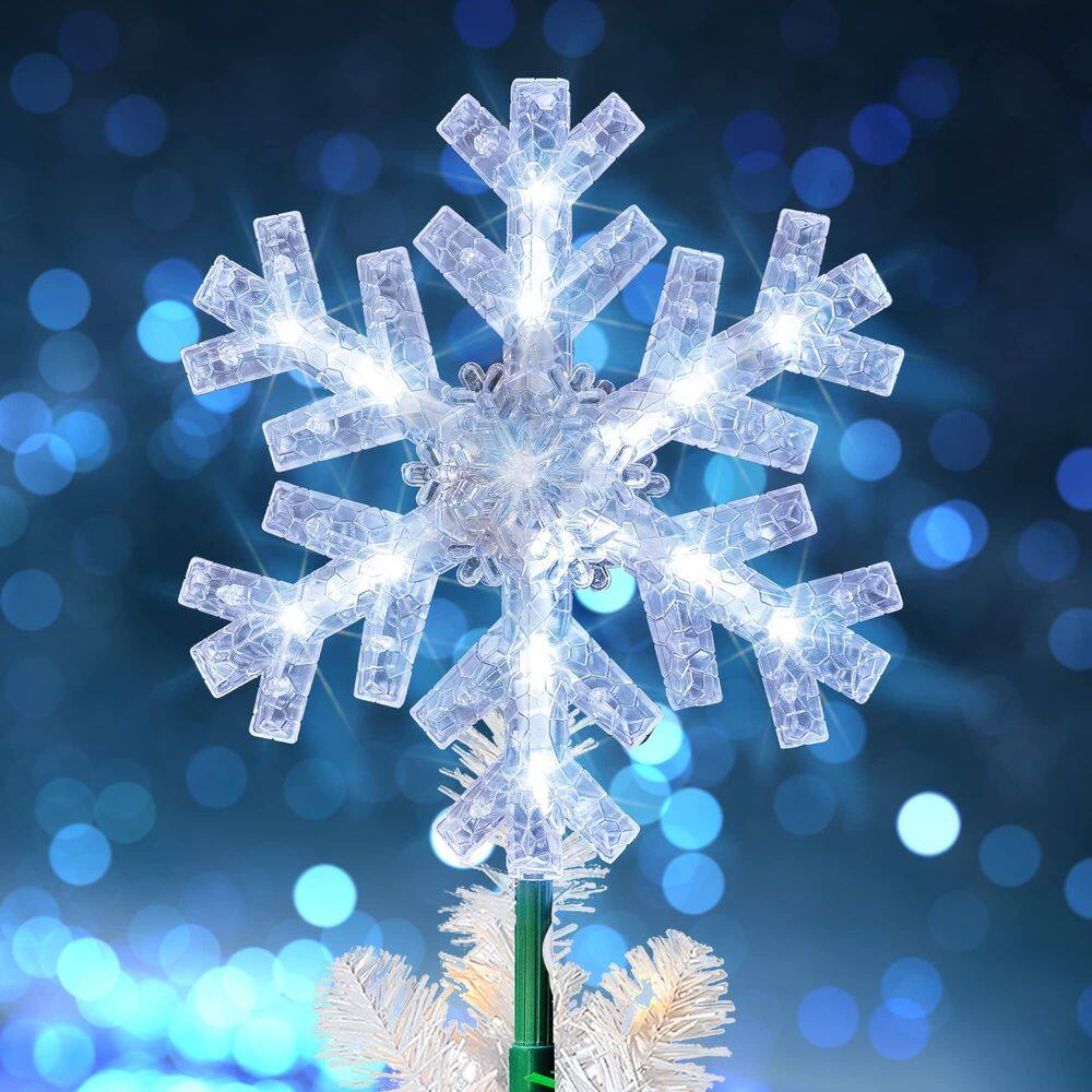 Topper de árvore de Natal Dazzle Bright Snowflake com 15 LED de 23 cm