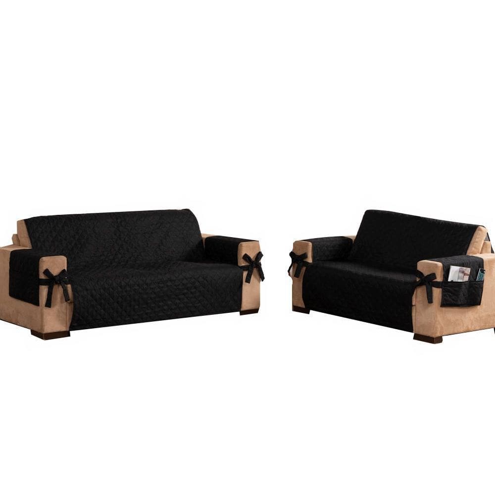 Kit Capa Sofá 2 e 3 Lugares Preto - 100% Poliéster