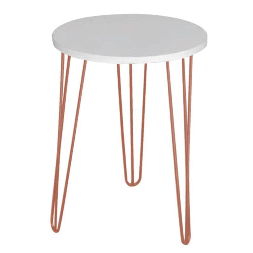 Mesa Apoio Tampo Mdf Branco 45Cm Pé De Ferro Metal Rosa