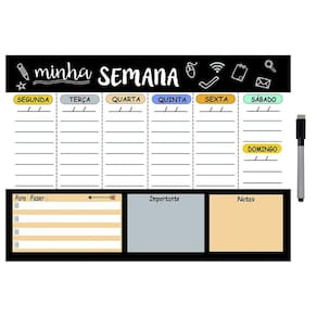 Quadro Planejador De Metal Semanal 29X40Cm + Caneta M13