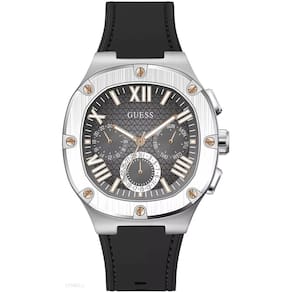 Relógio masculino GUESS, 42 mm, pulseira preta, mostrador de bronze, tom prateado