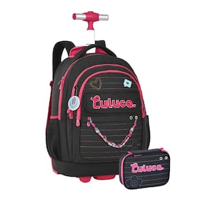 Kit Mochila De Rodas Luluca Com Estojo Box Escolar - Preto