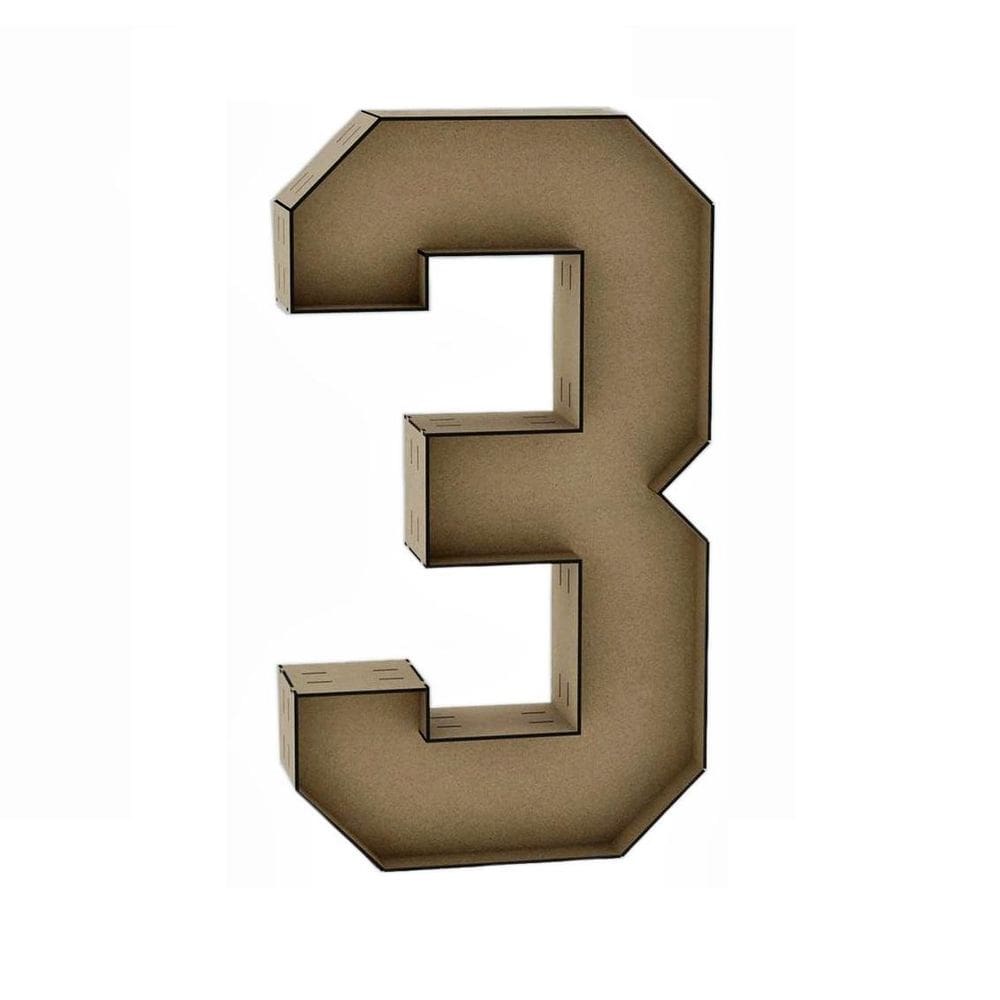 Número 3 Letra Caixa Grande Mdf 70Cm De Altura Decoração
