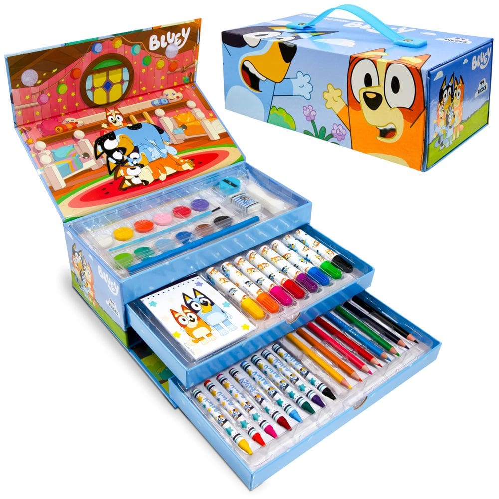 Conjunto de arte Bluey Kids, mais de 40 peças com tintas, lápis, giz de cera e muito mais
