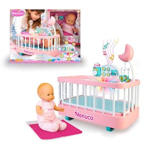 Berço com boneca Nenuco Good Sleep de 14 polegadas com acesso.