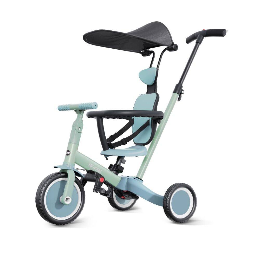 Triciclo newyoo TR009 6 em 1 com alça de pressão e dossel verde