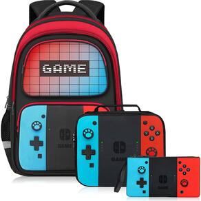 Mochila escolar TILYTADLY Gamer Boys 17 com lancheira e estojo de lápis