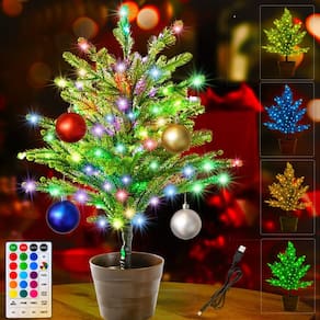 Árvore de Natal de mesa Pooqla iluminada com controle remoto 80LED RGB
