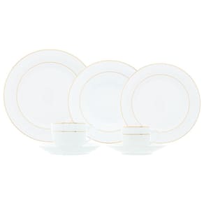 Aparelho de Jantar/Chá e Café 42 Peças de Porcelana Branca C/Filete Dourado Mônaco Wolff