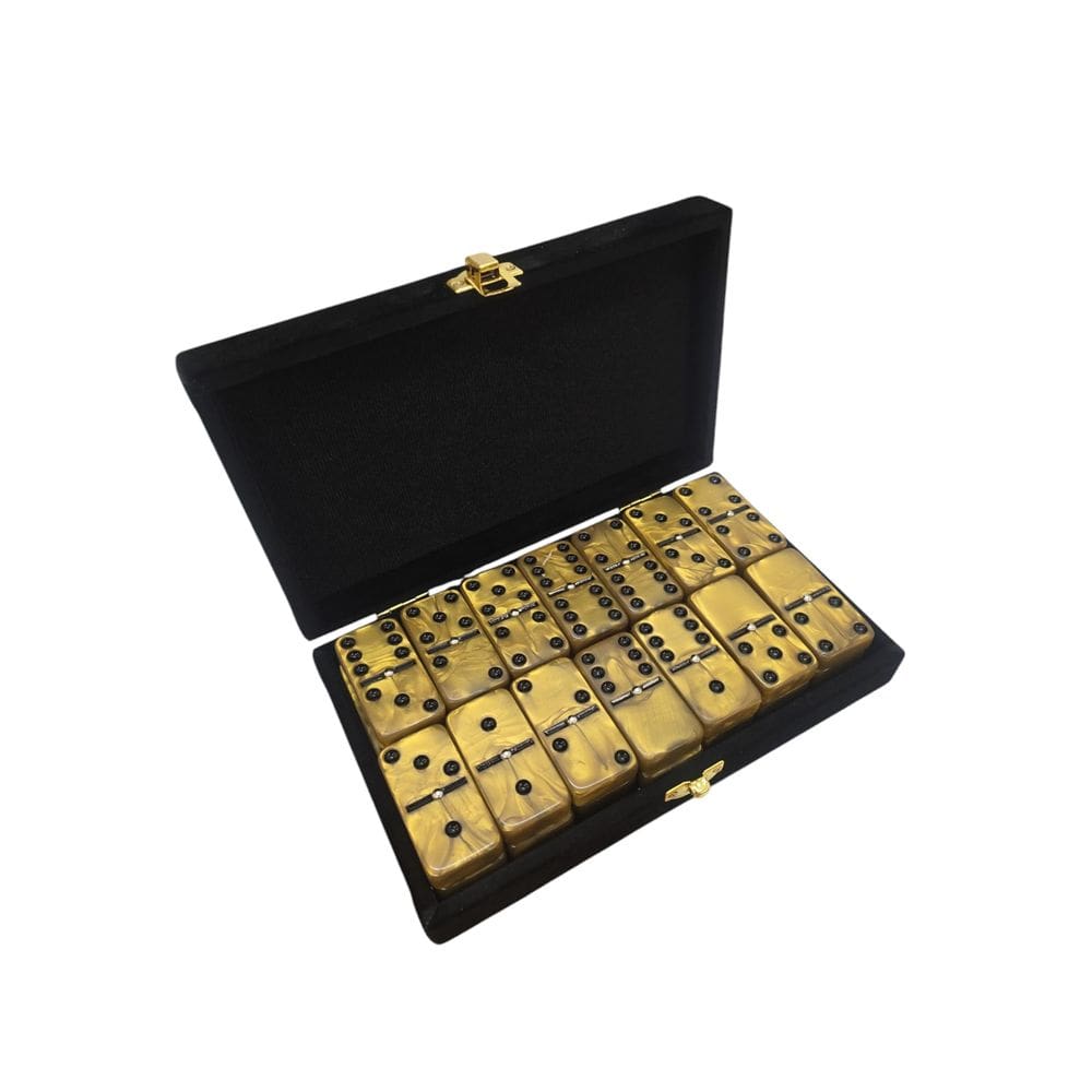 Conjunto de dominó Marion Double 6 Gold Marbleized Jumbo com giradores