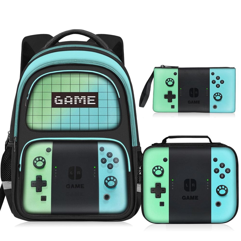 Mochila JIRAIKEI Kids Gamer para meninos com lancheira e estojo de lápis