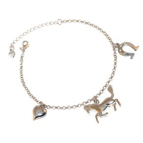 Pulseira Country Cavalo Ferradura Coração Níquel