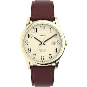 Relógio Timex Easy Reader, estojo de 38 mm, dourado, pulseira marrom