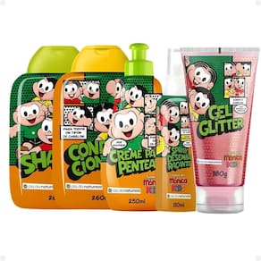Kit Cia da Natureza Turma da Mônica Kids: Shampoo, Condicionador, Creme, Spray e Gel Glitter