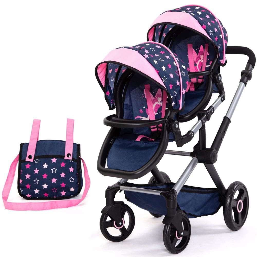 Bonecas Pram Bayer Design Xeo Twin Stars azul marinho e rosa 46 cm
