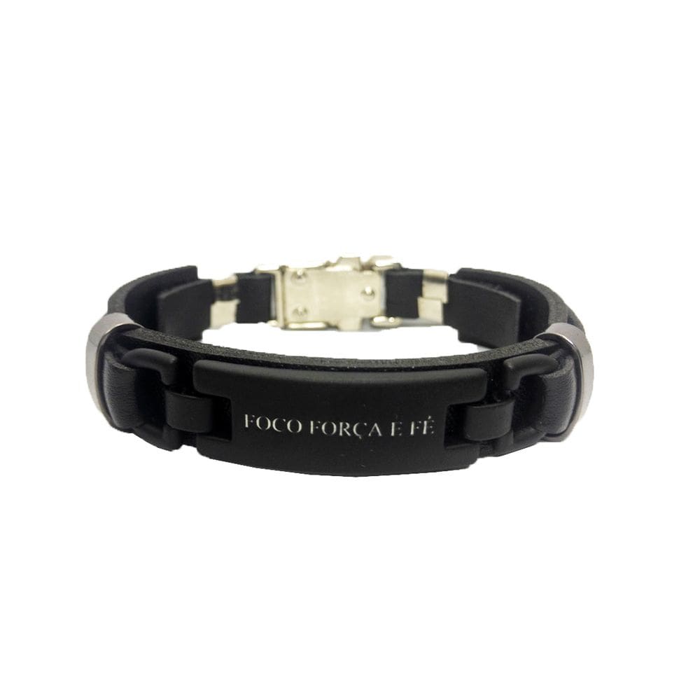 Pulseira Masculina Foco Força e Fé Amuleto Negro Trava