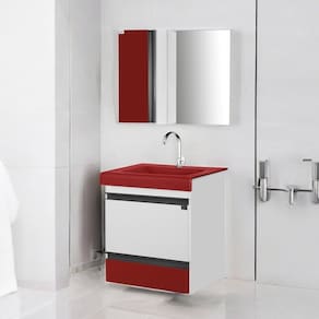 Gabinete de Banheiro com Espelheira Kit Natal 55,0cm X 40,5cm X 57,0cm Branco/Vermelho