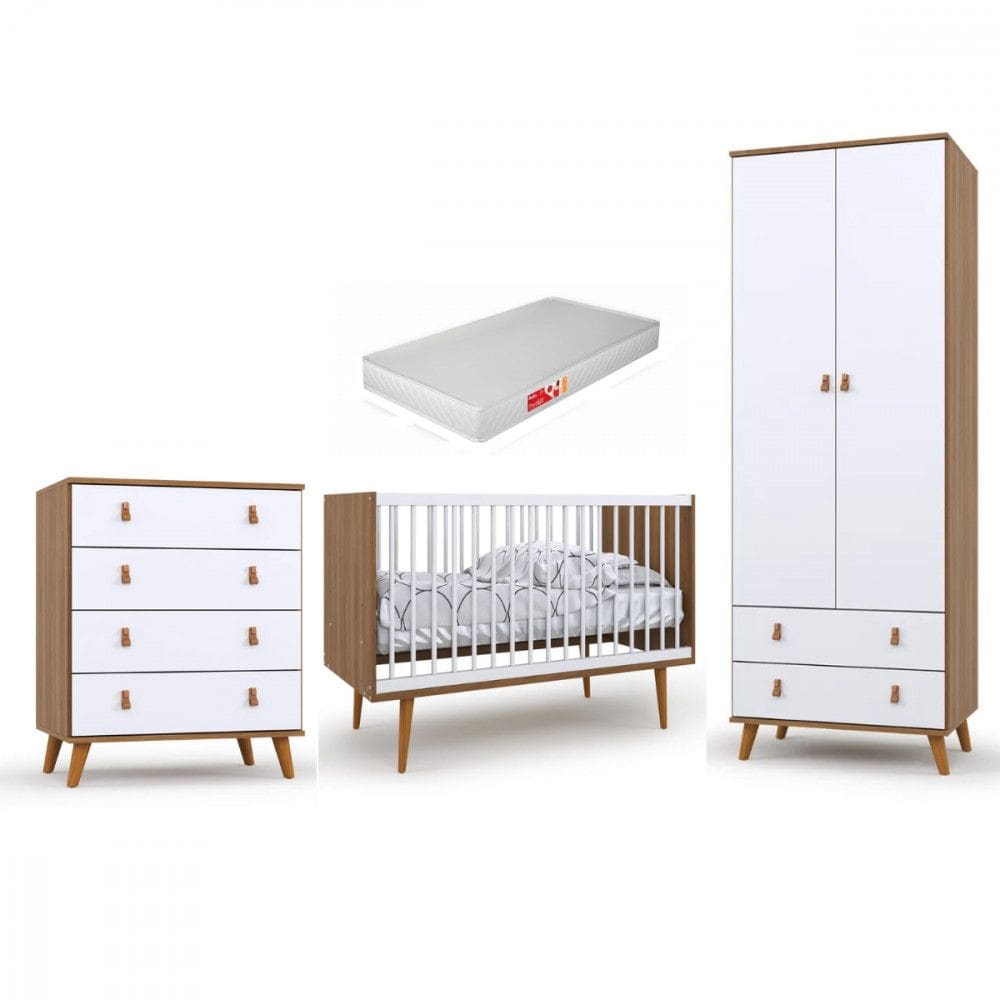 Quarto Completo para Bebê Encanto Nogal com Branco Batrol