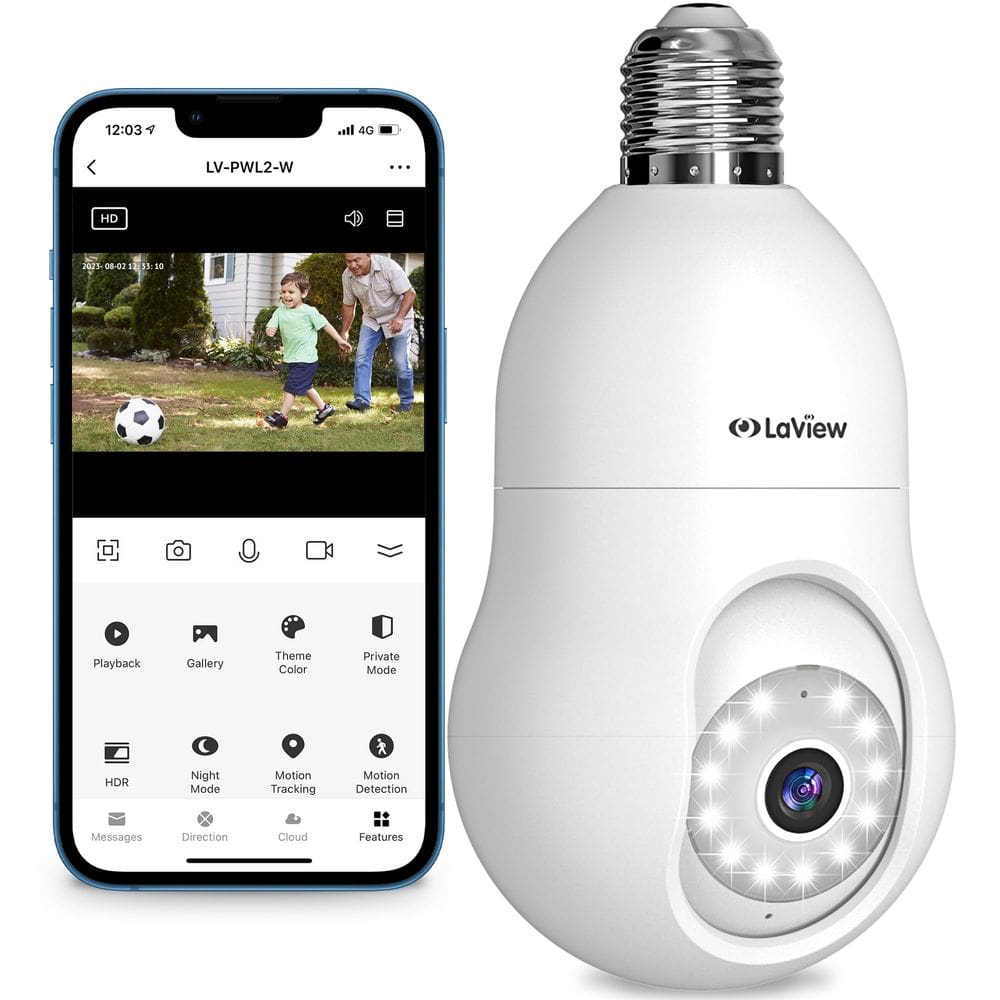 Câmera de segurança LaView 4MP Bulb 2K 360° Wireless Outdoor Alexa