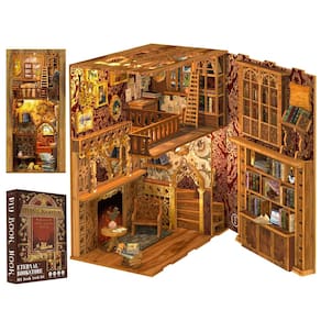 Kit Book Nook Suportes para livros de quebra-cabeça de madeira Cutefun com luzes LED