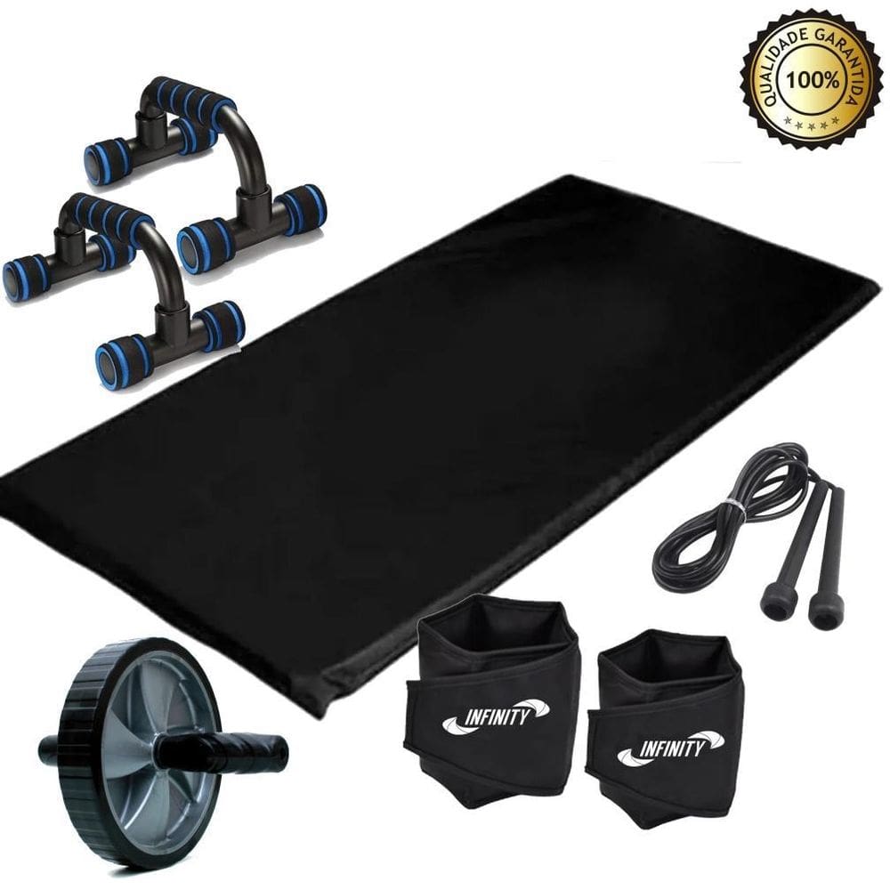 Kit Colchonete+ Corda + Caneleira 5Kg+ Roda + Apoio Flexão