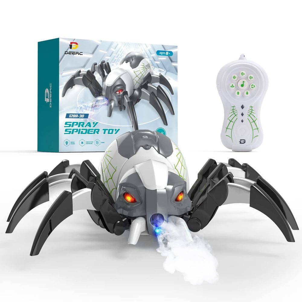 Robô realista Spider DEERC de controle remoto com spray e luzes