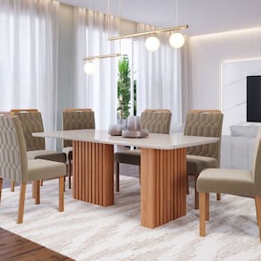 Sala de Jantar Ester 180 Cm com 6 Cadeiras Paola Cinamomo/Offwhite/Joli