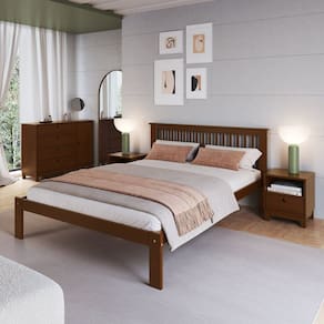 Cama de Casal Júlia de Madeira Maciça com Lastro Walnut