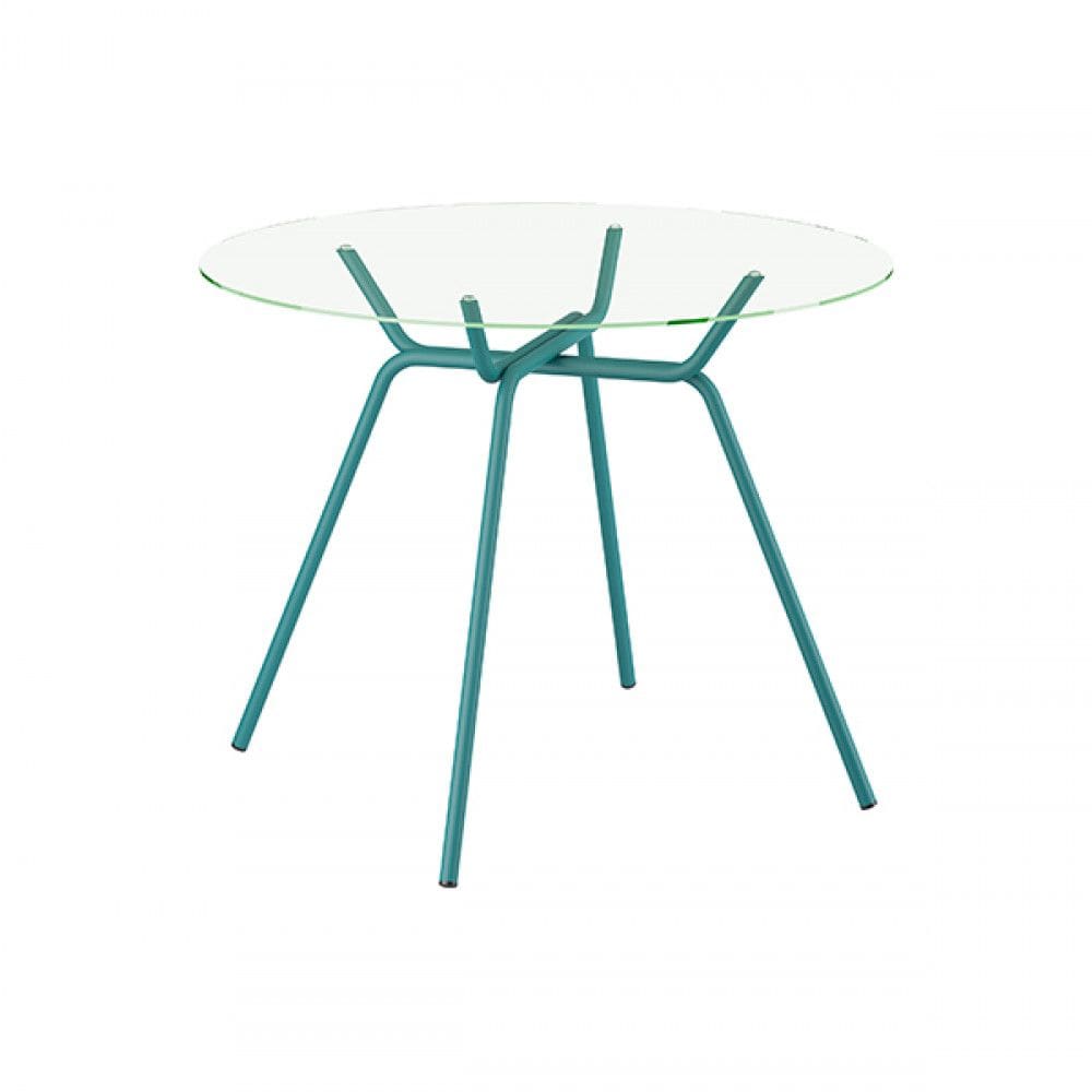 Mesa Redonda Com Tampo de Vidro 110x110 Turquesa Carraro