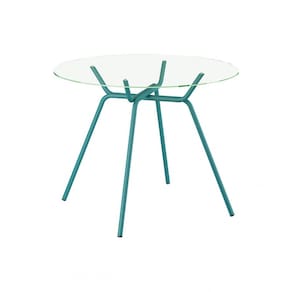 Mesa Redonda Com Tampo de Vidro 110x110 Turquesa Carraro