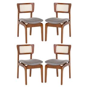 Kit 4 Cadeiras de Jantar em Madeira Imbuia com Tela Rattan Portugal Linho Cinza L55