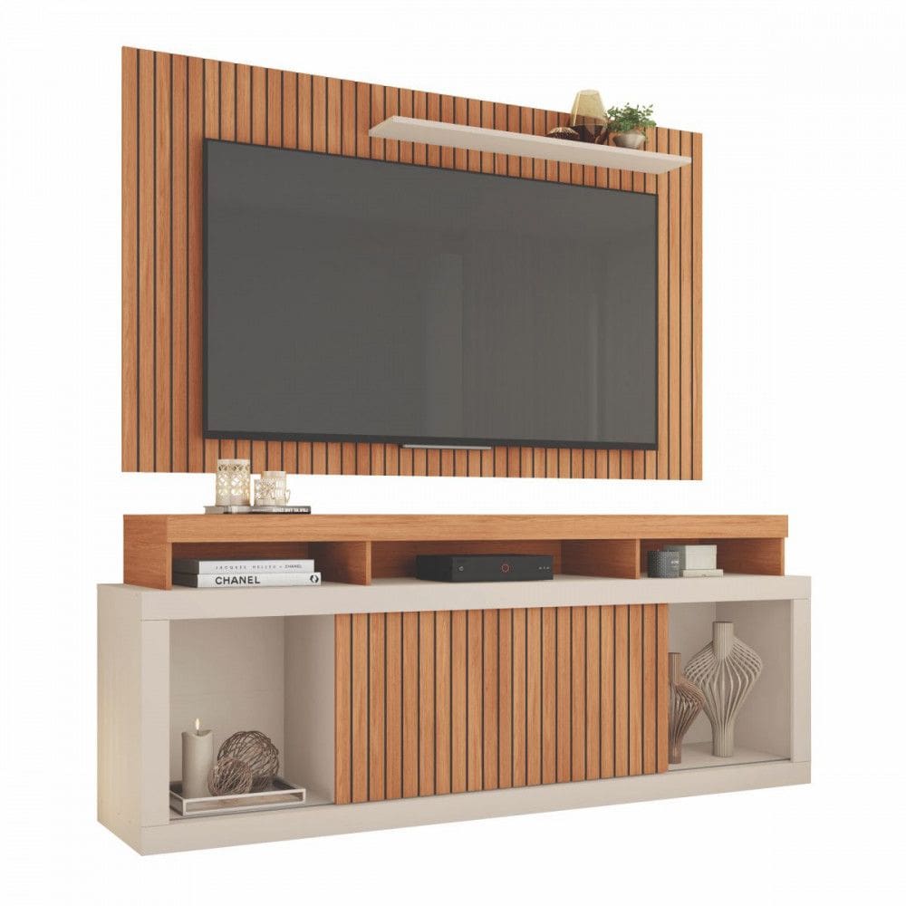 Rack com Painel New Oscar para TV até 65 Polegadas Freijo Off White Caemmun