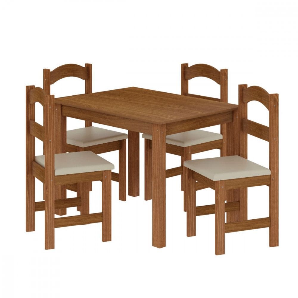 Mesa com 4 Cadeiras Pés Madeira Praiana Arauna
