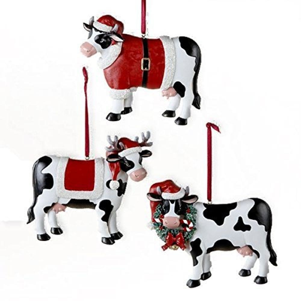 Enfeite de vaca de Natal Country Marketplace Resin 3,5 cm