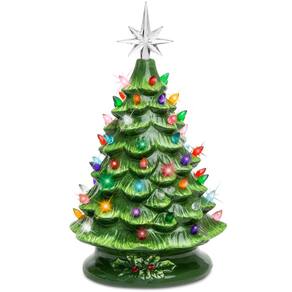 Árvore de Natal de cerâmica Best Choice 15 cm pré-iluminada com 64 luzes